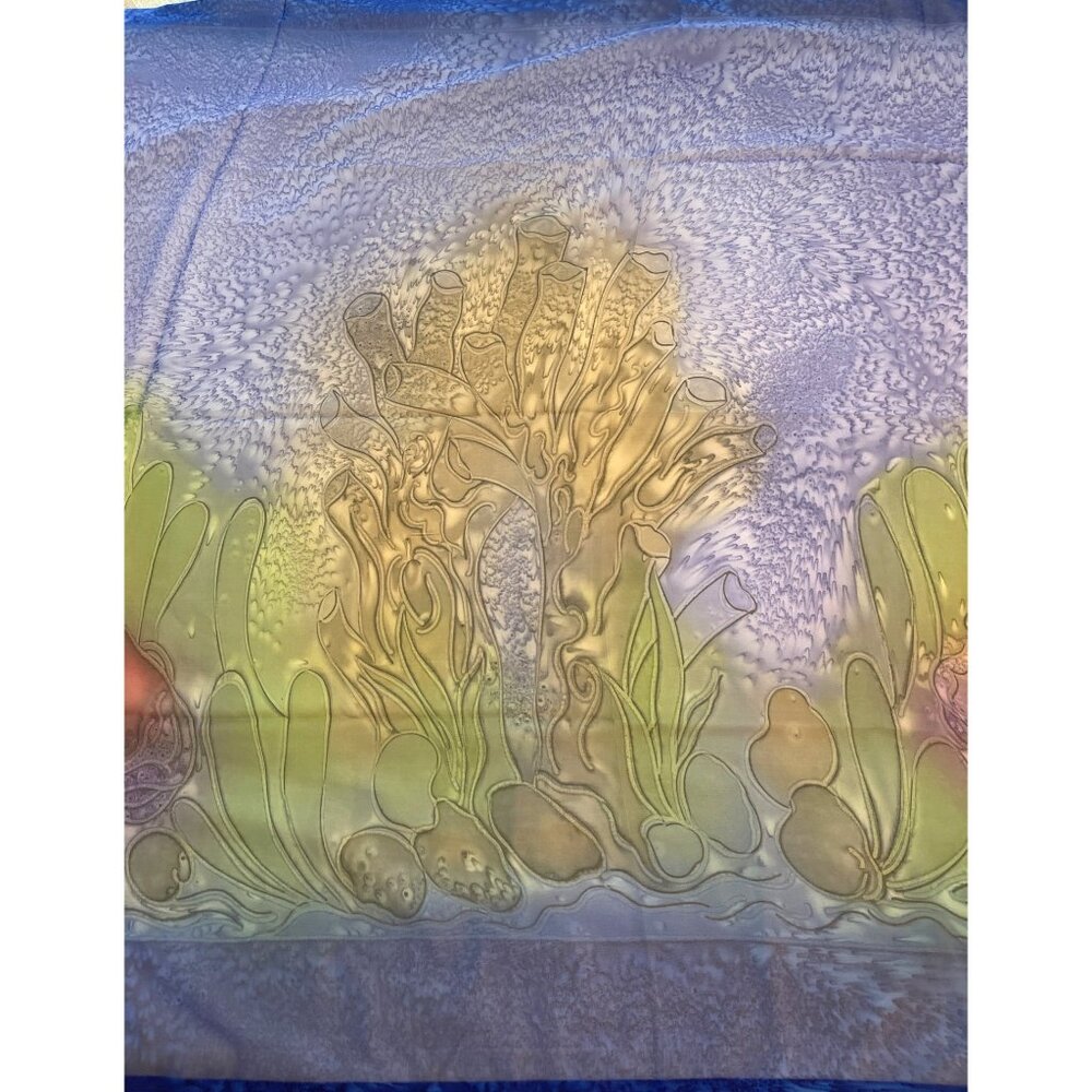 VTG 90s Caribbean Blue Gold Fish Bathing Swimsuit Cover Sarong Beach Wrap India - Picture 7 of 11